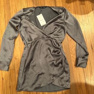 NWT ZARA gray satin dress. Size M
